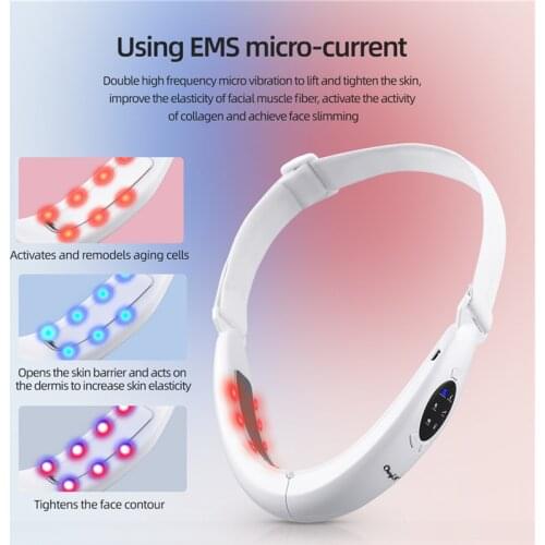 CkeyiN Microcurrent V Face Shaping Belt EMS Face Slimming Massager Double Chin Remover Face Lifting LED Photon Jaw Cheek Slimmer