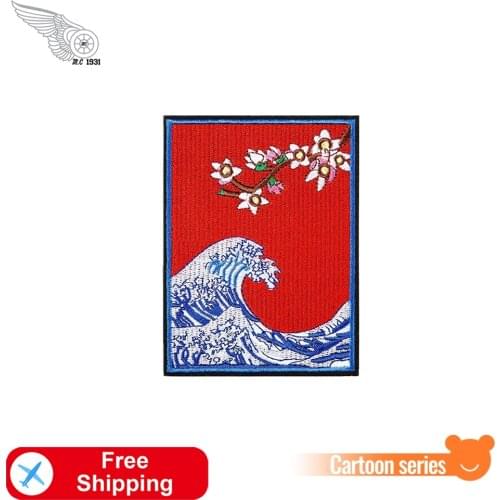 Hokusai Ukiyoe Embroidery Patches for Clothing Ironing or Sew on Badges Japanese Kanagawa Culture Sea Wave Art Jackets Accessory