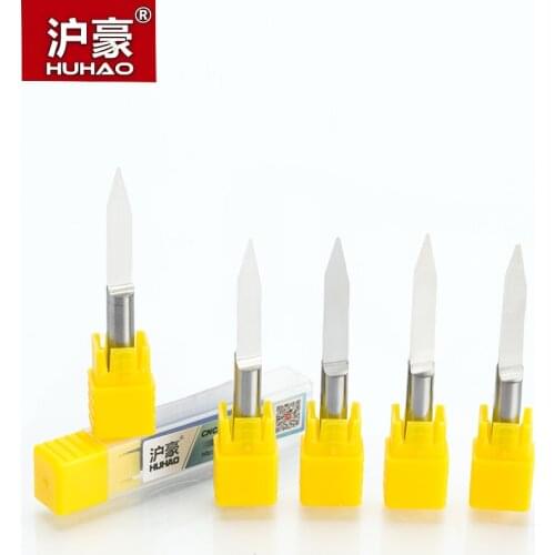 HUHAO 1pc 6mm Flat Bottom Engraving Bits 49mm Lengthened CNC Router Tools V Carbide Carving Cutters Degree 20 30