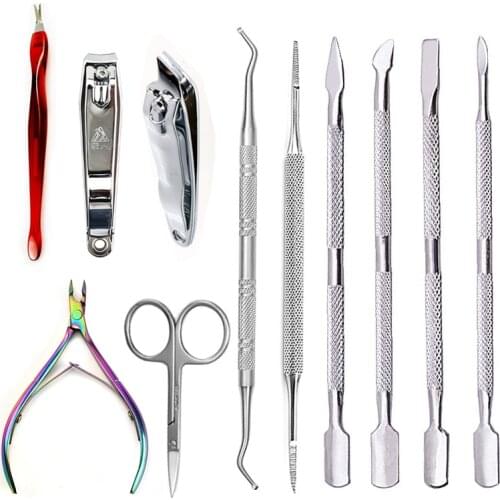 Cuticle Pusher Nail Art Tools Stainless Steel Nail Clipper Scissors Dead Skin Remover Toe Finger Cutter Manicure Nail Tools