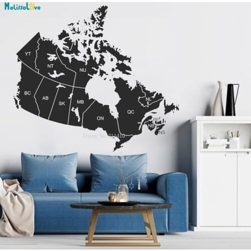 Canada Map with Names of Provinces Wall Sticker Decals Removable Vinyl Home Decor Living Room Art Murals Exquisite YT1960