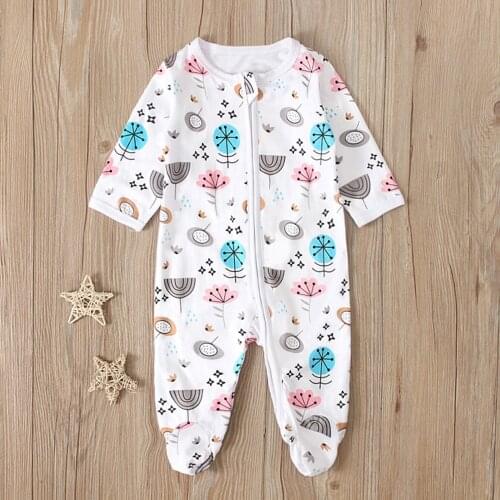0M-6M)Baby Romper Foot Covered One-piece White Pure Cotton Small Fresh Printed Summer Clothes High Quality для новорожденных 50