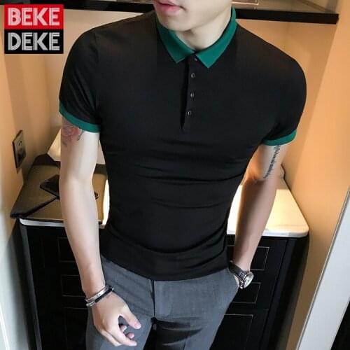 Korean Style 2021 Summer New Mens Fashion Slim Mixed Colors Vintage Turn-Down Collar Pullover Short Sleeve Casual T-Shirts