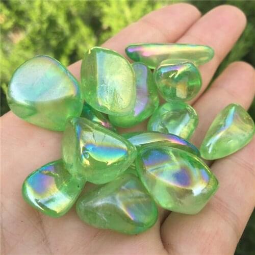 Beautiful green aura titanium electroplated Crystal gemstone meditation reiki healing chakra crystal stone for home decoration