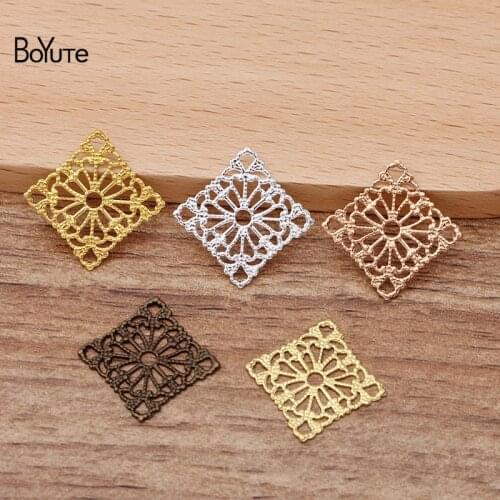BoYuTe (100 Pieces/Lot) 15MM Metal Copper Stamping Square Filigree Findings Diy Handmade Jewelry Accessories Wholesale