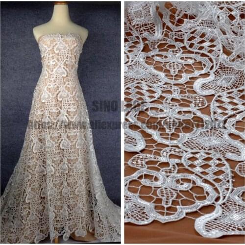 La Belleza 1 yard off white sequins on polyester embroidery wedding dress lace fabric 130cm width SN170808
