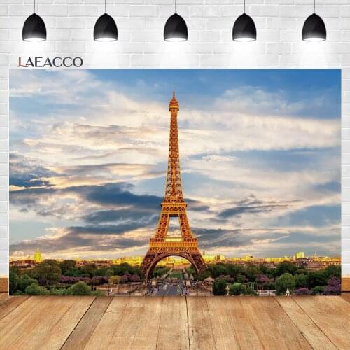 Laeacco Holiday Travel Paris Eiffel Tower Outdoor Scene Backgrounds Baby Child Poster Portrait Customized Photography Backdrops