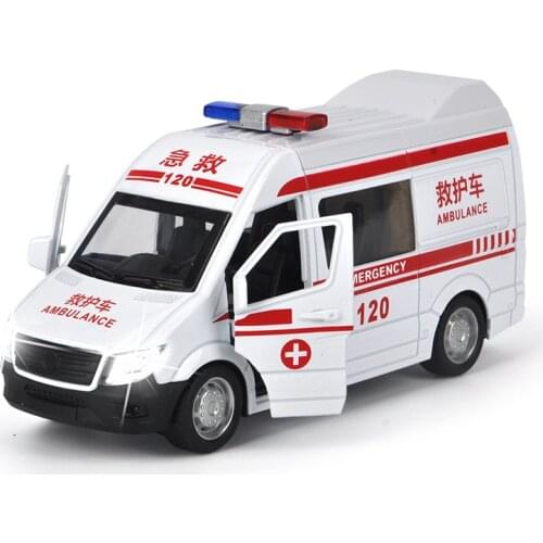 Ambulance Medical Vehicles Toy Police Plastic Alloy Diecast Car Model Light Sound Gift for Kids