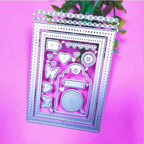 Metal Cutting Dies Butterfly Heart Tag Button Set Lace Border Crafts Die Cuts Stencil for Scrapbooking DIY Paper Cards Template