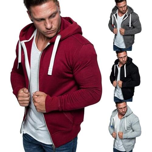 Fashion Casual Men Zippered Long Sleeve Drawstring Sport Hoodies Sweatshirt Overcoat Jacket Autumn and winter mens clothing