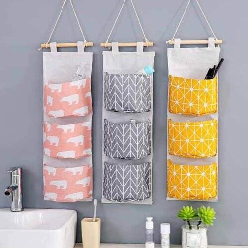Wall Mounted Storage Bag 3 Pockets Wardrobe Organizer Hanging Organizer Sundries Cosmetics Toys Bag Wall Closet Organizer Bag