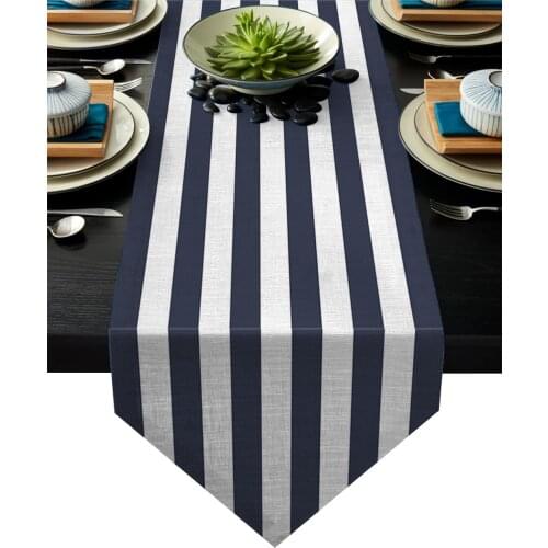 Blue White Stripes Combine Oceans Table Runner Christmas Decorations for Home Table Decorarion