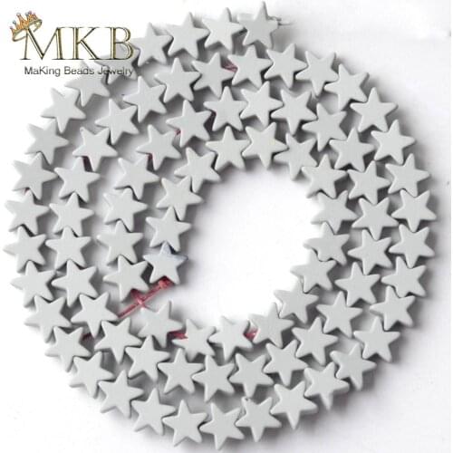 Natural Stone Grey Hematite Stone 6mm Matte Rubber Five-pointed Star Beads For Jewelry Making Space Losse Beads Diy Bracelet 15"