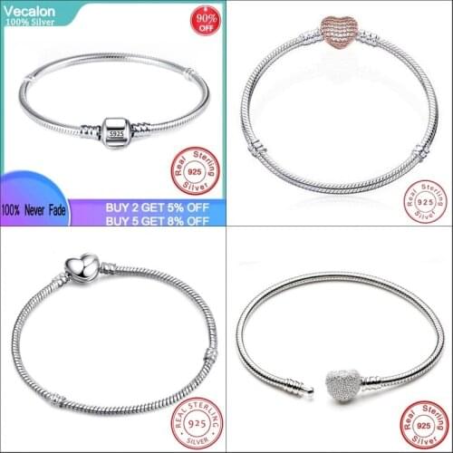 Never Fade 100% Original 925 Solid Silver Chain Charm Bracelet with S925 Logo Fit DIY Beads Charms Women Handmade Gift Bracelet
