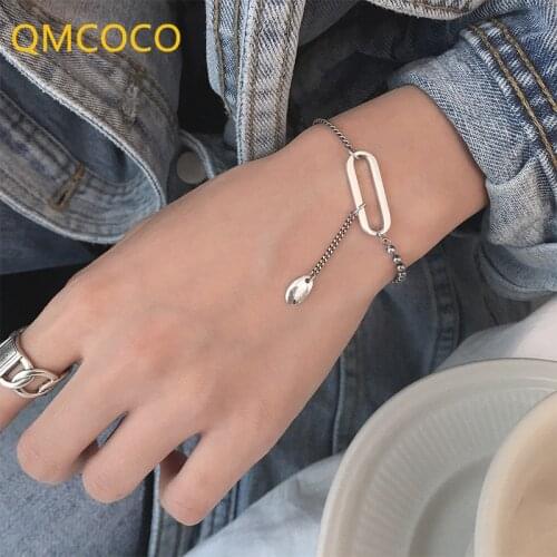 QMCOCO 925 Sterling Silver Bracelets New INS Hip-Hop Punk Vintage Couple Creative Splicing Chain Geometric Tassel Party Jewelry