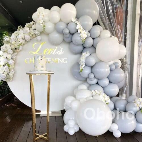 Pastel White Grey Balloons Garland Arch Set Kids Baby Christening Baptism Decoration Bride Wedding Birthday Background