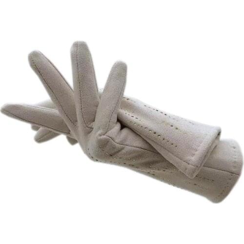 Gloves winter ladies' wrist fashionable suede leather plus velvet touch screen gloves can keep warm, driving, riding and new lar