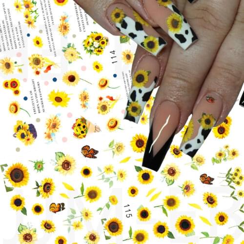 16 Designs Nail Stickers Sunflower Tulip Rose Animal Floral Geometric Nail Art Water Transfer Decals Sliders Manicure Decoration