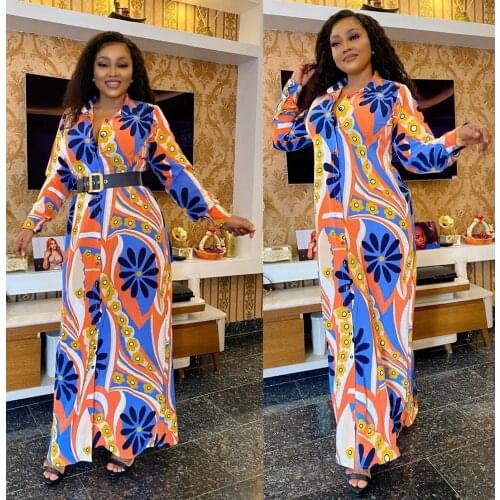 2021 XXXL Woman Luxury Brand Extra-Large Size Womens Clothing African-Print Lapel Long Sleeve Dress Fashion Loose Sexy