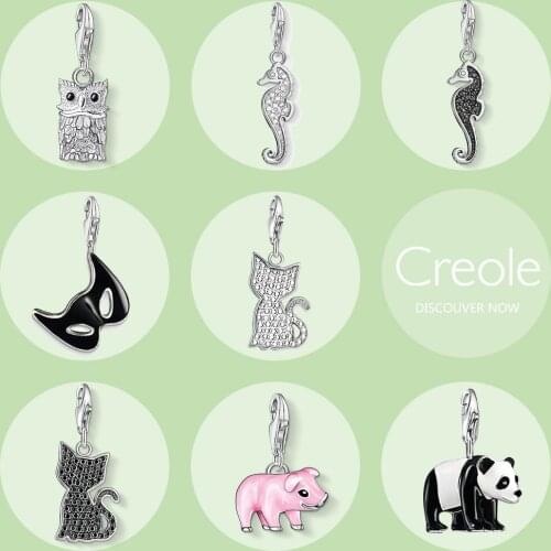 Owl Seahorse Mask Black White Cat Kitten Pink Piglet Panda Charm Pendant,2019 Summer Fashion Jewelry 925 Sterling Silver Gift