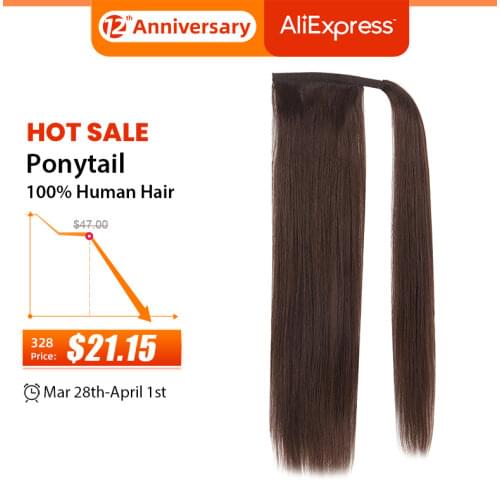 100% Human Hair Ponytail Brazilian Machine Remy Ponytail Wrap Around Horsetail wig 60g 80g Hairpieces Natural Straight Tails