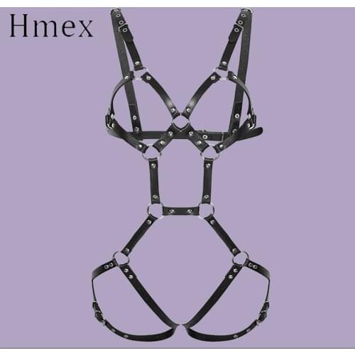 Sexy Leather Bondage Full Body Harness Belt Women Exotic Body Caged Straps Garter Belt Hollow Out Bondage Lingerie Underwear