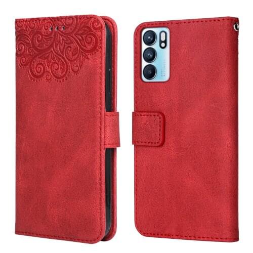 Luxury Leather Case for OPPO Reno6 Pro 5G Flower Embossing CPH2173 PEEM00 Wallet Flip Phone Case for OPPO Reno 6 Pro 5G