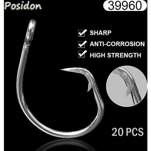 Posidon 39960 8/0-20/0 20 Pcs/Pack Stainless Steel Tuna Circle Fish Hooks Big Game Tuna Circle Bait Barbed Fishhooks