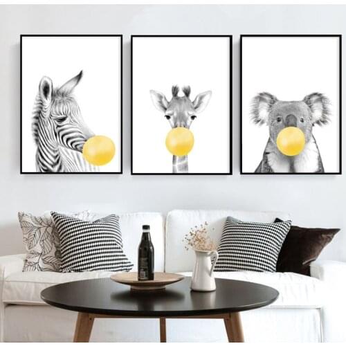 Self-adhesive Wall Sticker Baby Nursery Yellow Balloons Animal Wall Art Poster Zebra Koala Elephant Giraffe Room Decoration