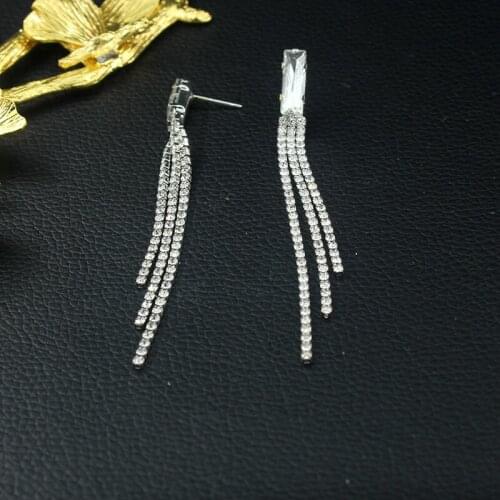 Long tassel rhinestone earrings exquisite personality crystal pendant earrings for women wedding bridal jewelry gifts wholesale