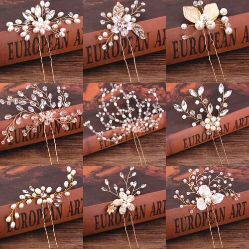 Bridal Hair Accessories Pearl Rhinestone Flower Wedding Hair Pins Headpiece Gold Bridal Hairpins For Women Hair Ornaments Tiara