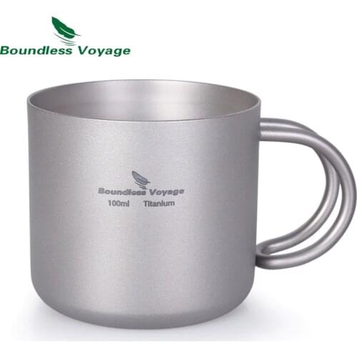 Boundless Voyage Titanium Double-wall Cup with Handle for Wine Coffee Tea Outdoor Camping Picnic Mug Tableware Drinkware