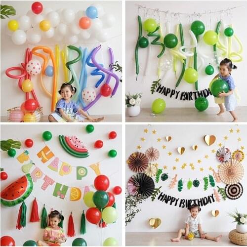 Kids Birthday Party Decoration Watermelon Balloon Kit Green Balloon Garland Colorful Balloon Banner