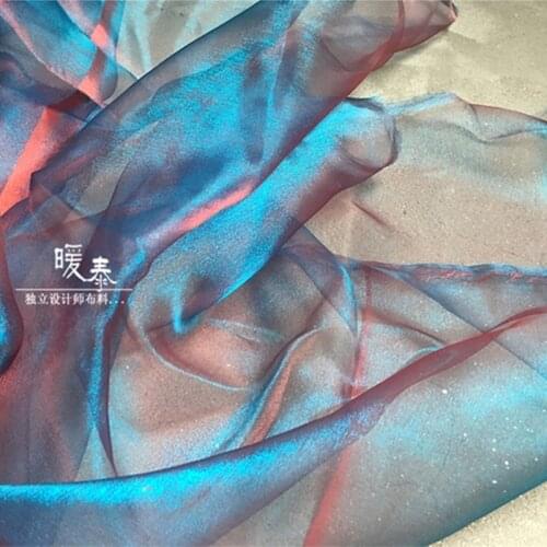 High-end Tulle Fabric Blue Red Change Hazy feeling Gloss DIY Veil Flower Background Decor Hanfu Dress Fashion Designer Fabric
