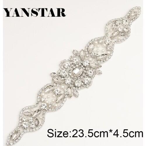 YANSTAR 5PCS Rhinestone Appliques Sewing On Wedding Dress For Wedding Decoration Clear Crystal Beads Sew On Bridal YS840