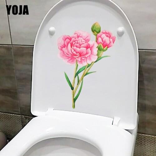 YOJA 14.7X22.3CM Cartoon Pink Carnation WC Toilet Sticker Bedroom Decor Wall Decal T1-1883