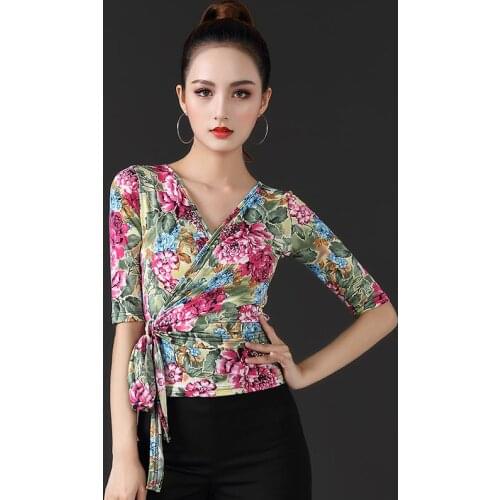 Women Latin Dance Clothing New Female Adult Fashion Tops Long Sleeve Printing Gb Dance Profession Performance Practice Costumes