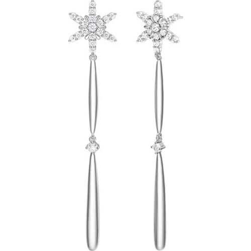 SLJELY Fashion Real 925 Sterling Silver Snowflakes and Ice Long Drop Earrings Micro Zirconia Women Brand Fine Party Jewelry