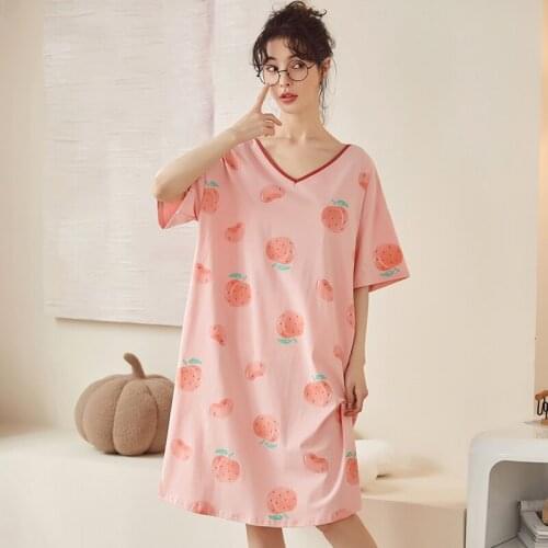 Womens Summer Short Sleeve Modal Sleep Dress Lovely Cartoon Sleepshirt Plus Size Lady Nightdress Young Girl Night M-5XL