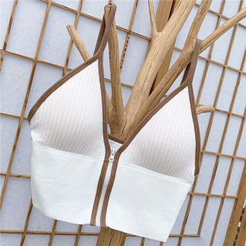 Korean Front Zipper Women Crop Tops Slim Spaghetti Strap Women Off Shoulder Sleeveless Casual Camisole Ins