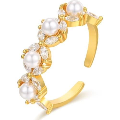 S925 Sterling Silver Pearl flower ring European and American ins cold talk style fashion wild niche opening ring female