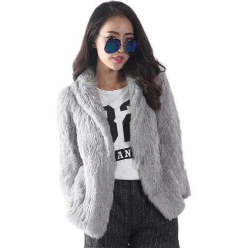 Womens Real Rabbit Fur Knitted Coat Short Jackets Top Selling Cardigan Amazing Long Sleeve Top Wholesale Female