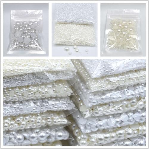 10-1000pcs White Ivory Random Mixed Color Flatback Half Round Pearl Craft ABS Imitation Pearl Resin Scrapbook Beads DIY Decorate