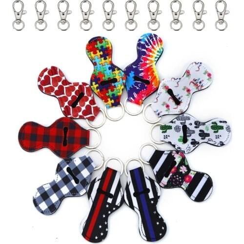 10pcs Chapstick Holders With 10pcs Keychains Neoprene Lipstick Protective Cases Cover Portable Balm Holders With Wristlet Lanyar