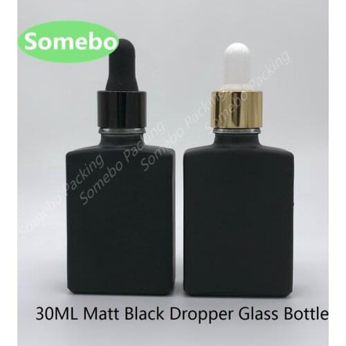 10pcs/lot 30ML Matte Black Square Essential Oil Dropper Bottles With Aluminum Dropper Cap