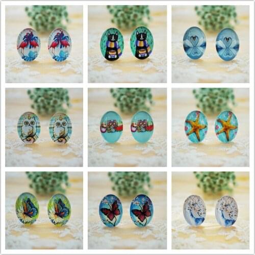 10PCS/lot Mixed oval 18x25mm Glass Cabochon for making charms key chain earrings necklace pins bookmark bracelet craft Supply