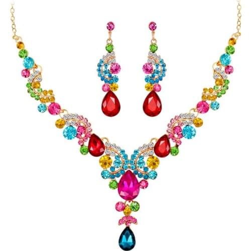 60%HOTLuxury Water Drop Rhinestone Inlaid Wedding Bridal Necklace Earrings Jewelry Set