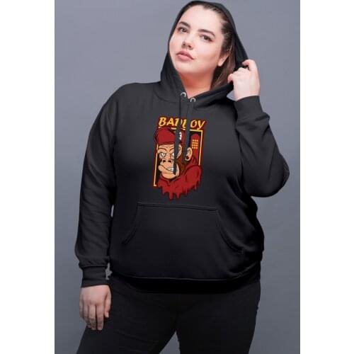 Angemiel Wear Badboy Monkey Black Women Hooded Sweatshirt