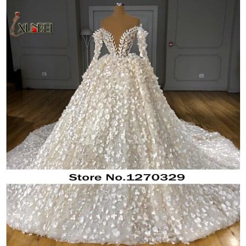 Ball Gown Wedding Robe De Mariee Couture Long Train Muslim Dubai Wedding Dresses Gowns Pearls Bride Dresses Bridal Gowns