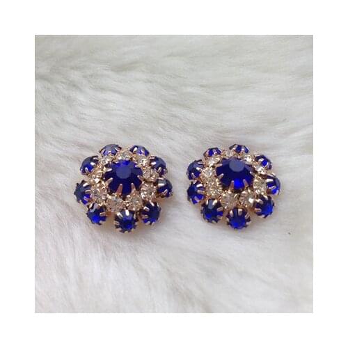 Free shipping 10pcs/lot dark blue rhinestone trench coat buttons Flower adornment mink coat buttons rhinestone button